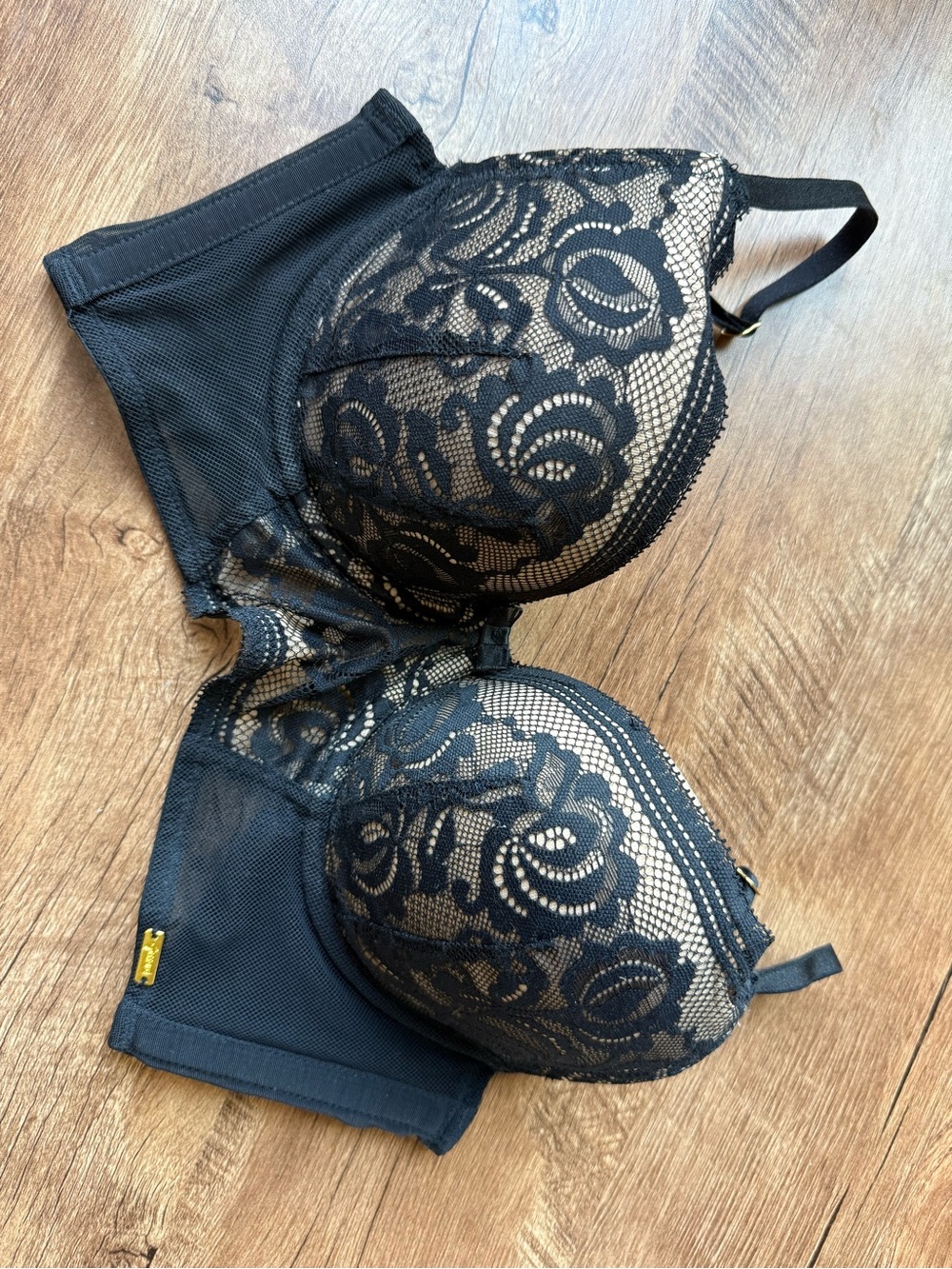 Black Lace Underwire Bra with Sheer Overlay